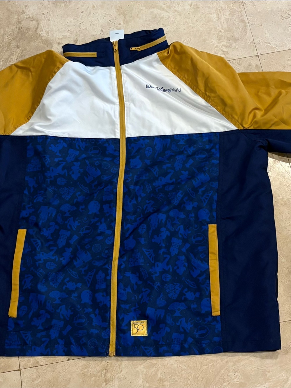 Disney Men's Navy, White & Mustard Colorblock Windbreaker